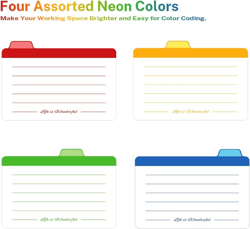 Neando Index Cards Guide Dividers 3x5 inches, The Blank Index Cards Guide, 1/4 Cut Tabbed Note Cards, File and Recipe Guides, 400gsm Paper, Assorted Colors, 40 Counts - Image 4